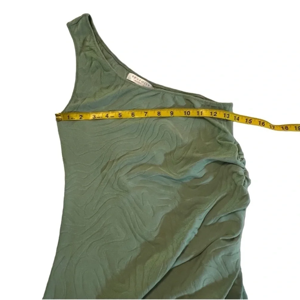 Seafolly One Shoulder Second Wave Midi Dress in Palm Green Textured Vacation M - Picture 7 of 16